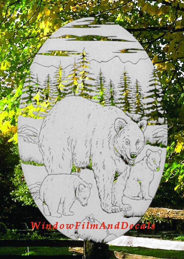 Bear Family Static Cling Decal on Window Glass