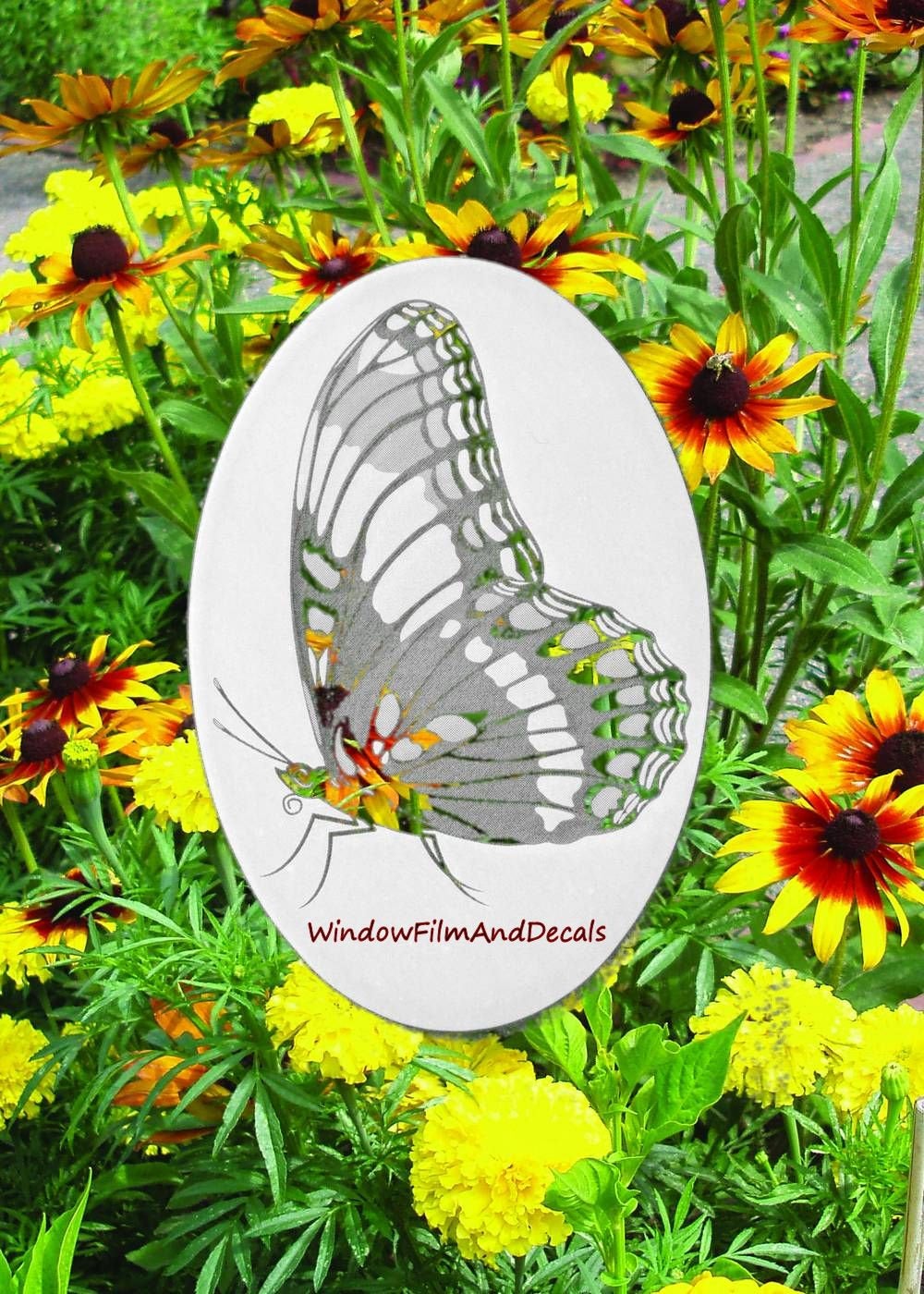 Butterfly Oval Static Cling Window Decal 4" x 6" - White w/Clear Design