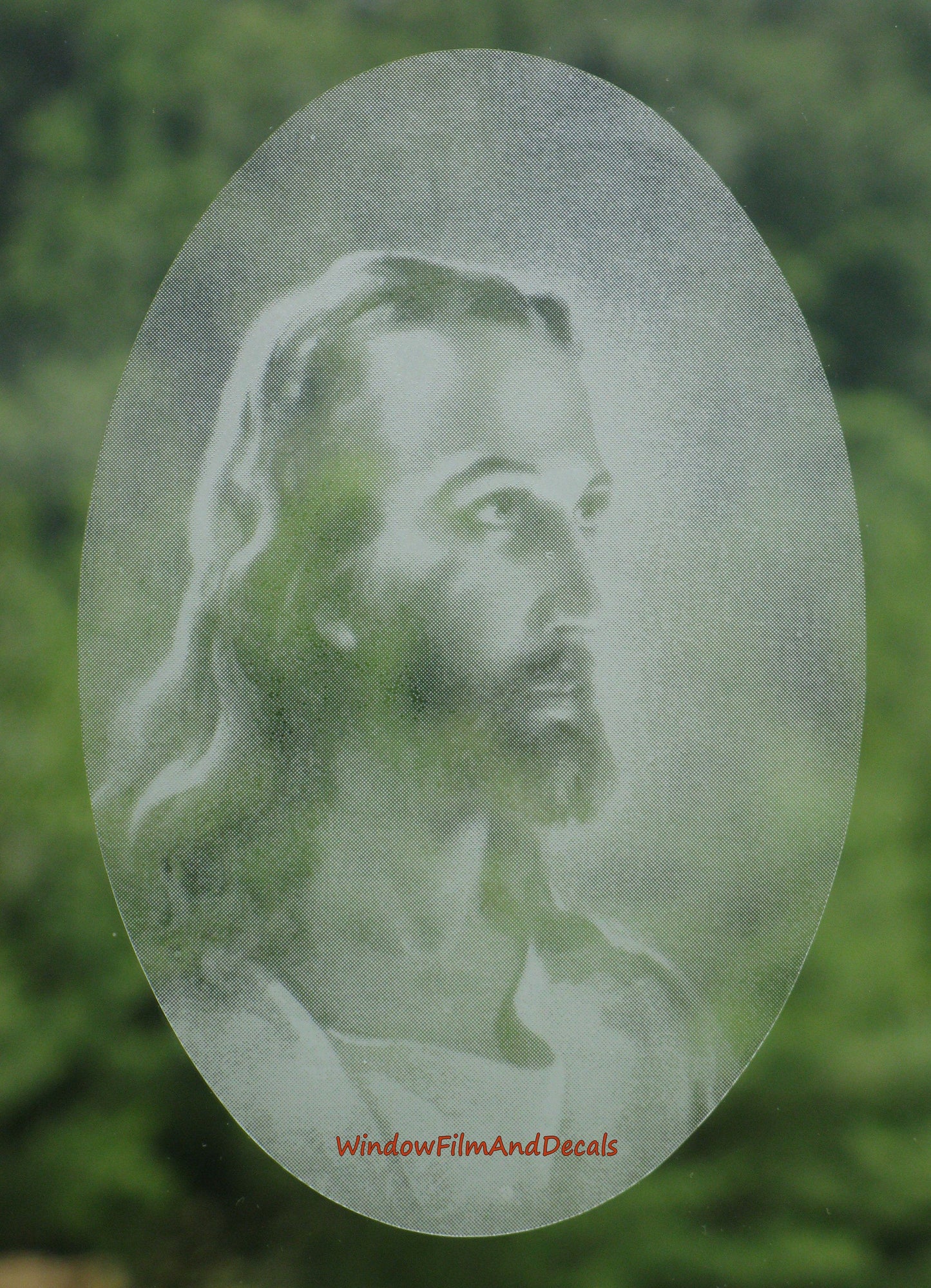 Jesus Christ Oval Static Cling Window Decal - White w/Clear Design