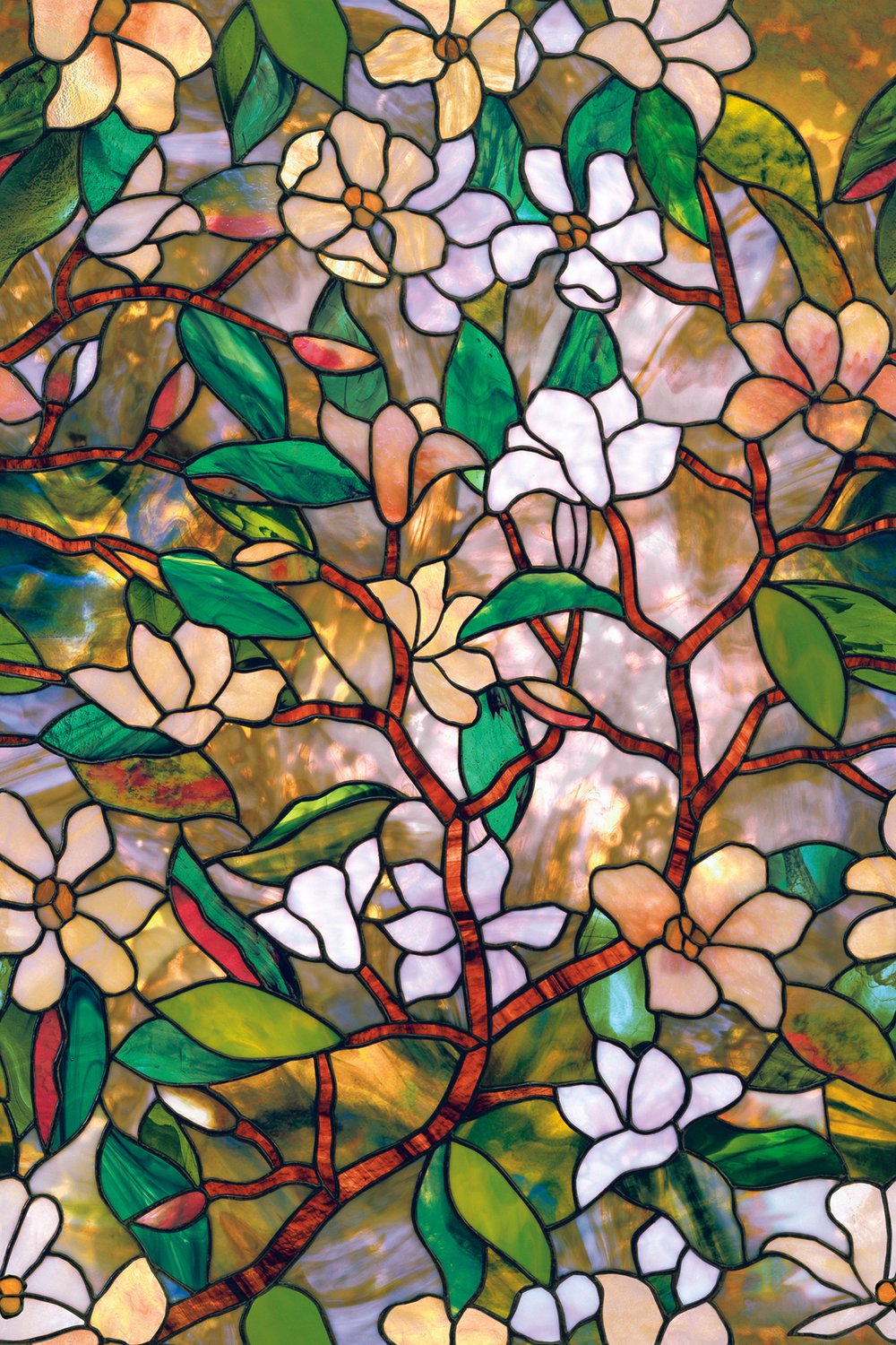 Magnolia Privacy Stained Glass Static Cling Window Film 24" x 36"